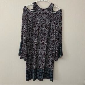 Cato Paisley Cold Shoulder Bell Sleeve Slinky Dress Womens Size Small